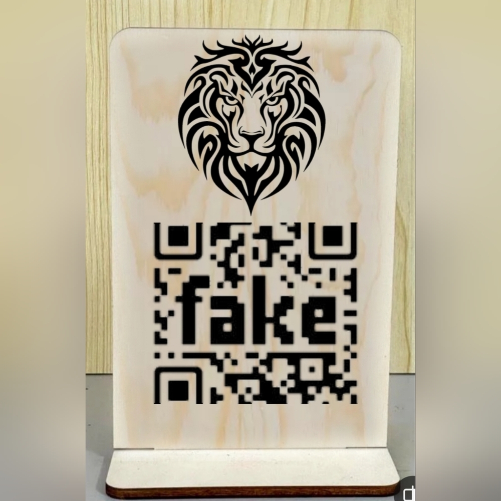 Wooden Stand with Lion Design and QR Code Laser Engraved Personalized